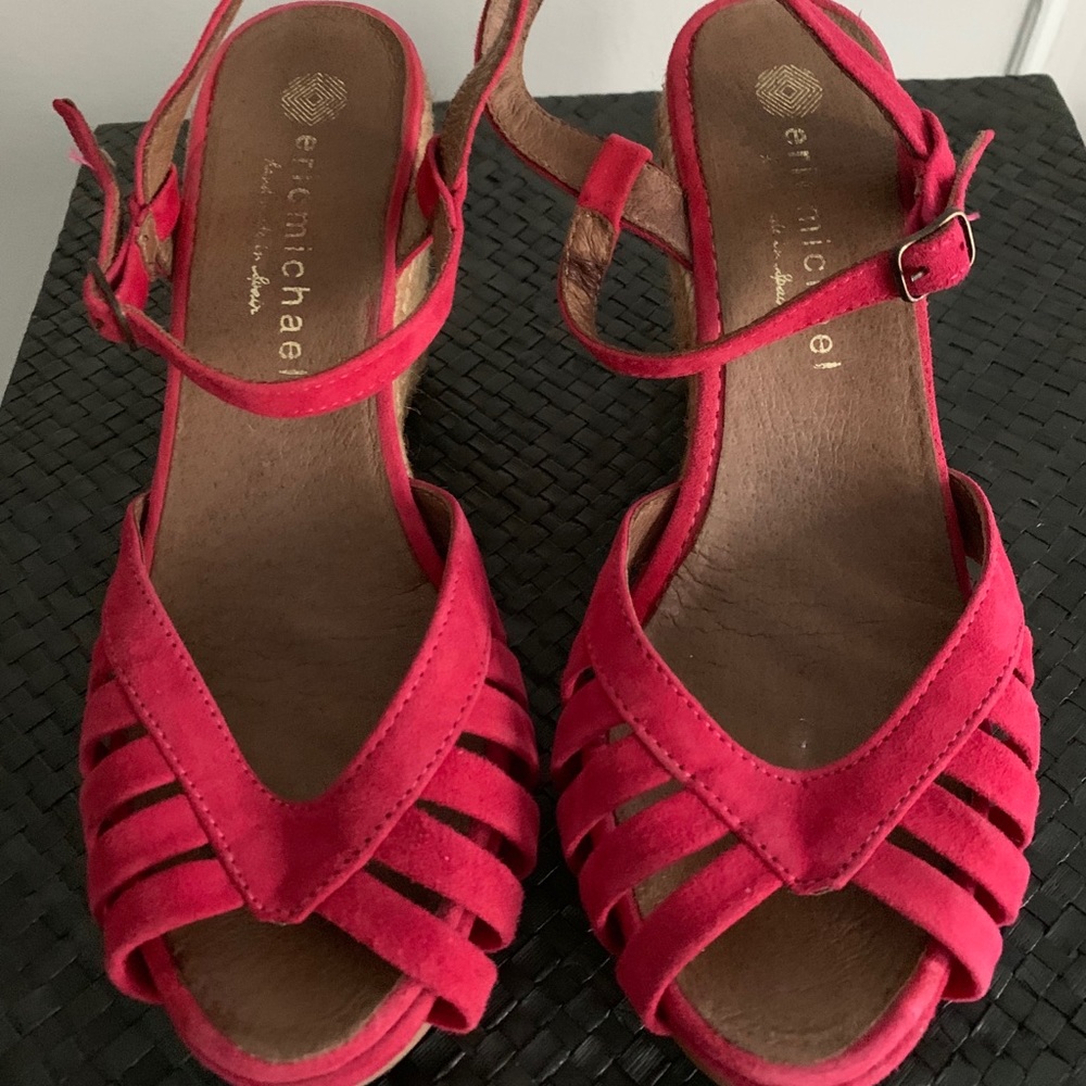 Eric Michael Red Suede Wedge Sandals 38EU/ 8US